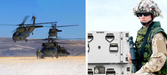 UH-60 Black Hawk helicopters on a field deployment, and a soldier beside an Impact rackmount case