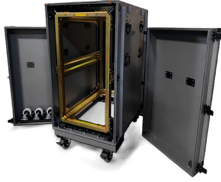 ConQuest rackmount case open showing internal lid hangers