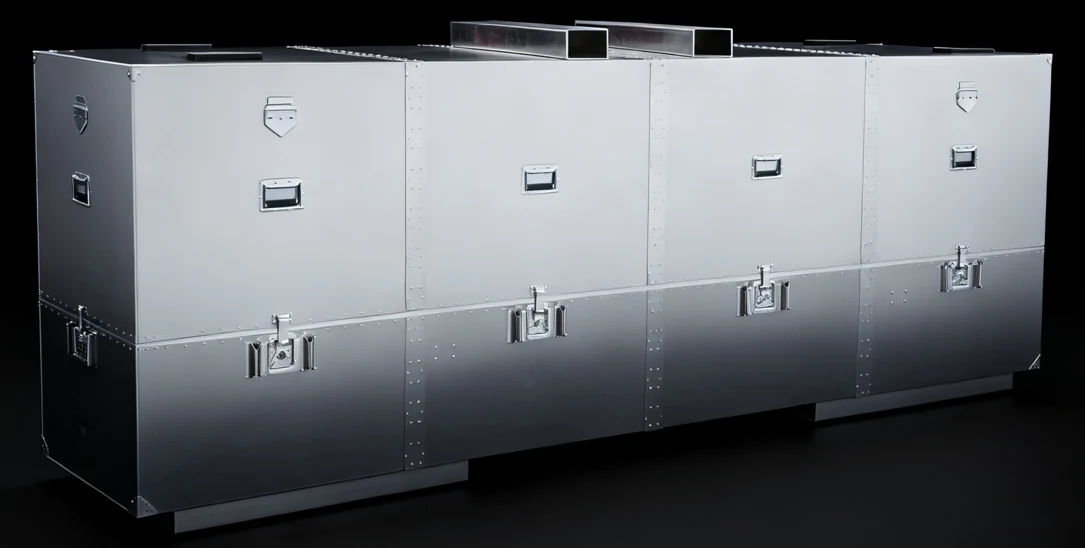 Bank of ConQuest single lid 5052-H32 aluminum cases with premium zinc plated hardware