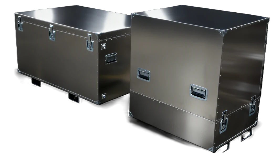 Pair of ConQuest single lid aluminum cases showing premium zinc plated case hardware