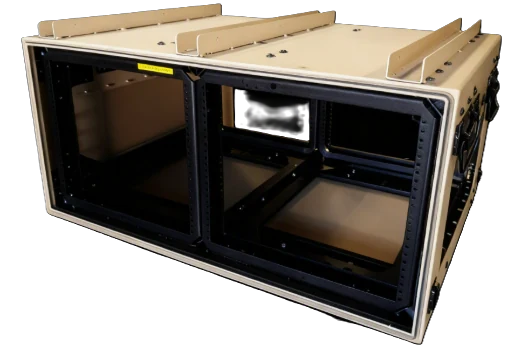External top mounting rails installed across the top of a Target dual wide case