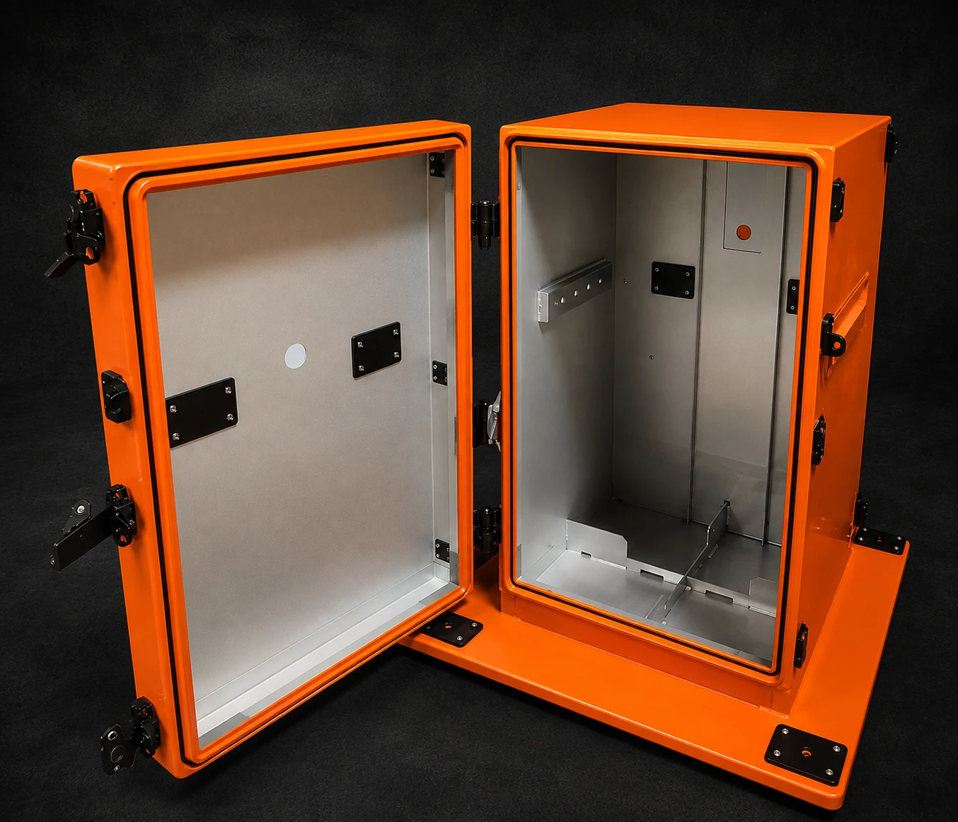 Open orange watertight Impact case showing gasket seal and bare aluminum interior