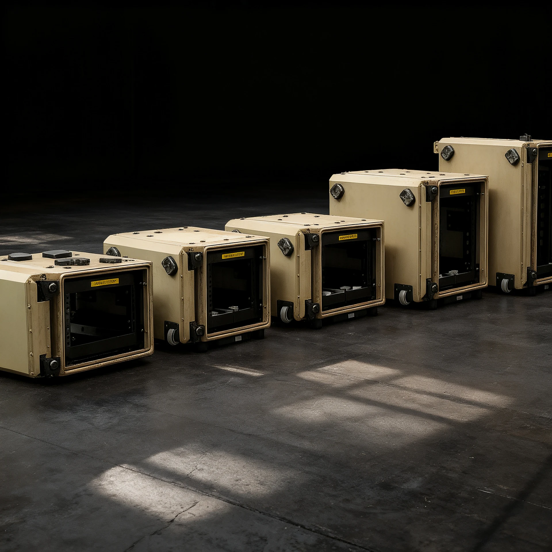 Target 9.5 inch military half-rack cases open showing rack frames
