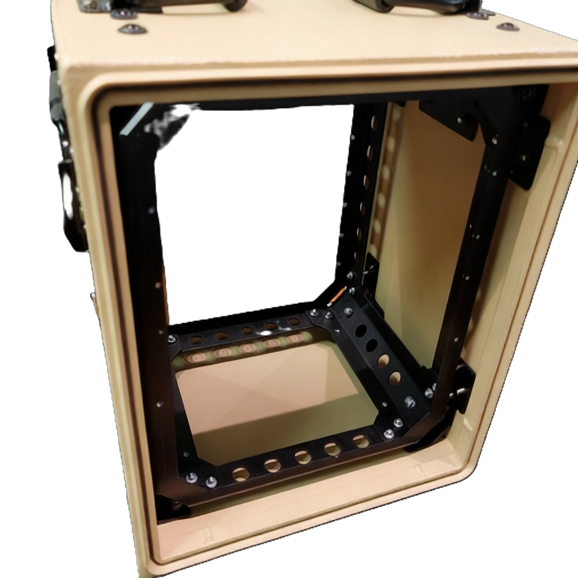Target Half-Rack open frame cases showing elastomer shock isolator mounts