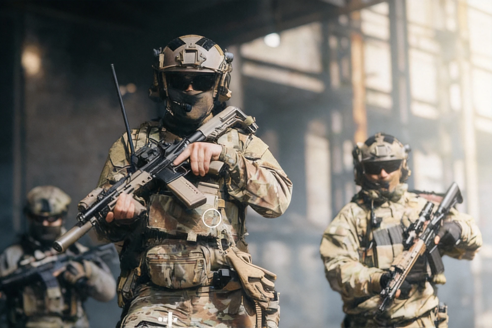Special operations team with field-deployed equipment