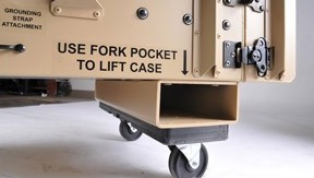 Forklift provision fork pocket and skid rail on Target case