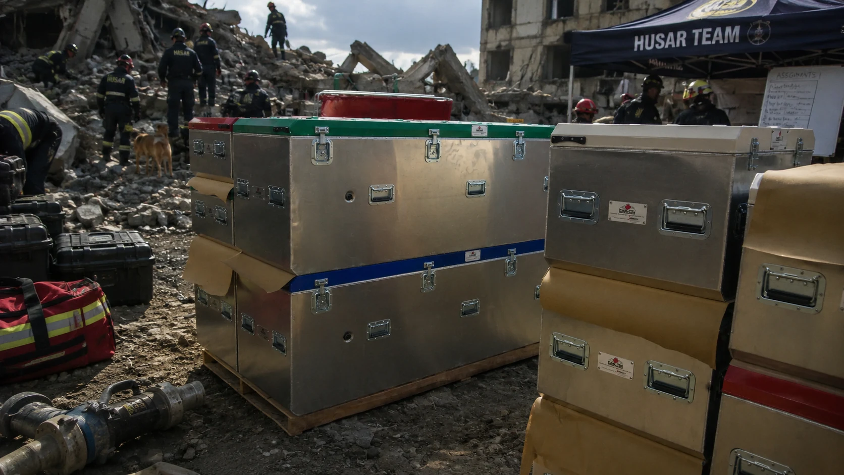 P.E.T.S. containers staged at a disaster response deployment site