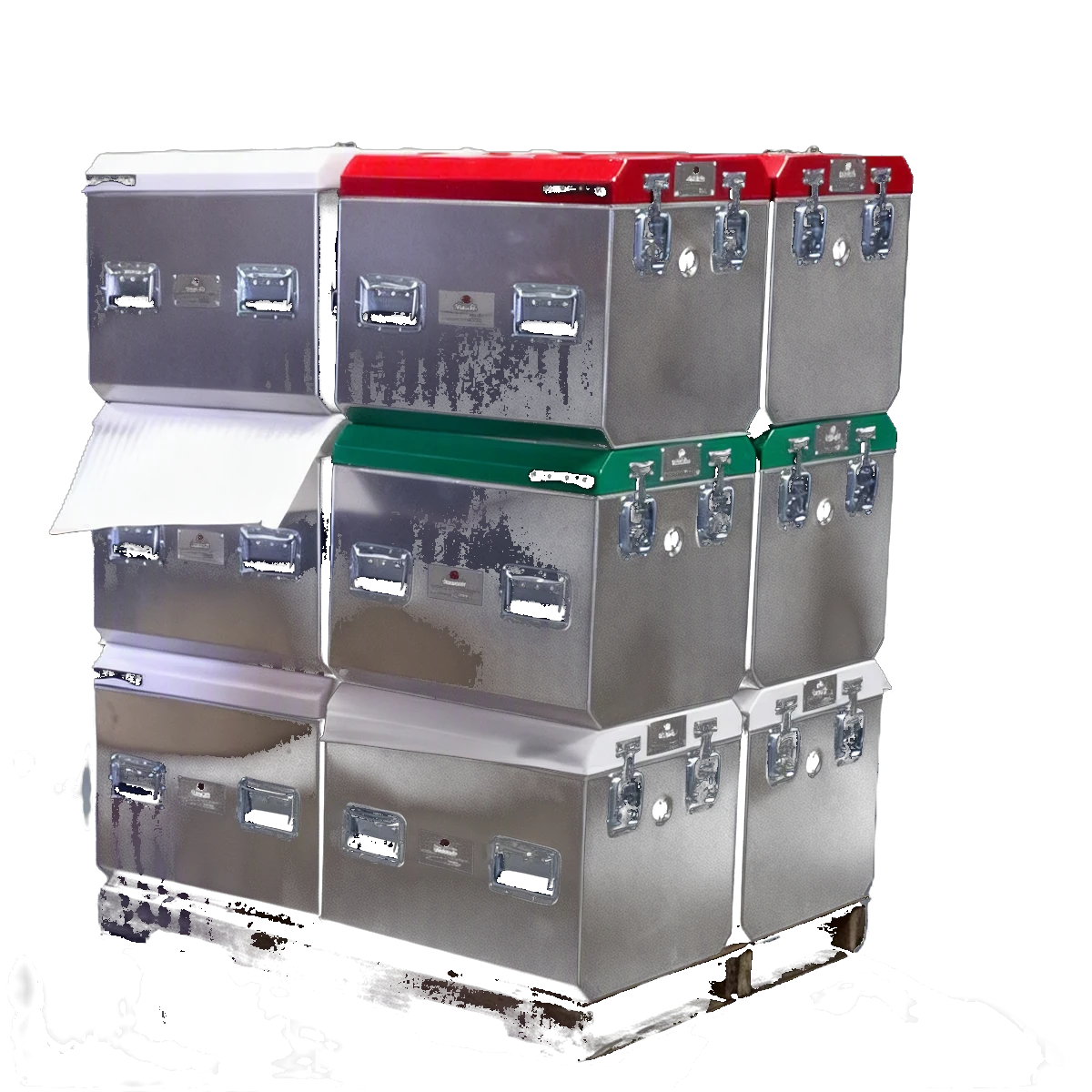 P.E.T.S. containers stacked and palletized