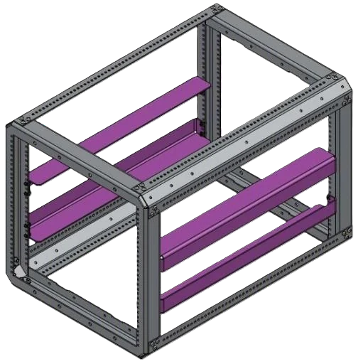 Top and bottom support rails installed front to back on a Target rack frame