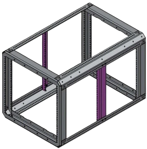 Adjustable intermediate vertical rails on a Target rack frame