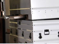 Forklift provisions and skid rails on stacked ConQuest single lid cases