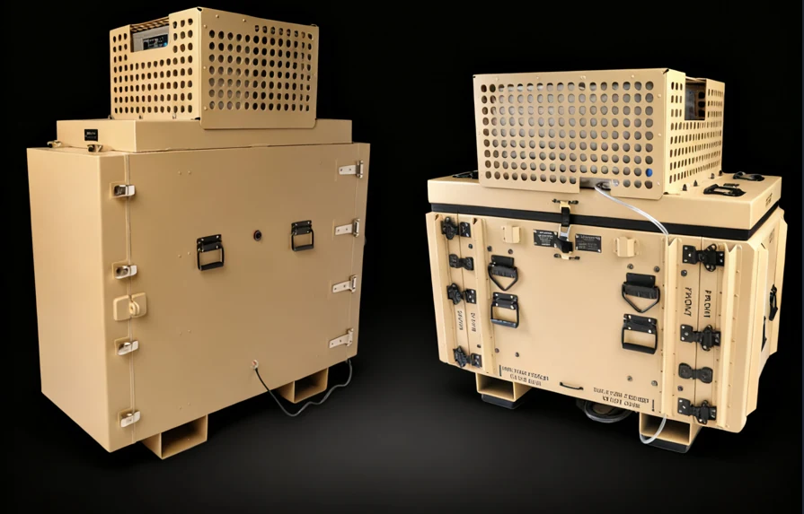 The Target Climate Control System (CCS) shock-mounted rackmount case open showing the rack frame
