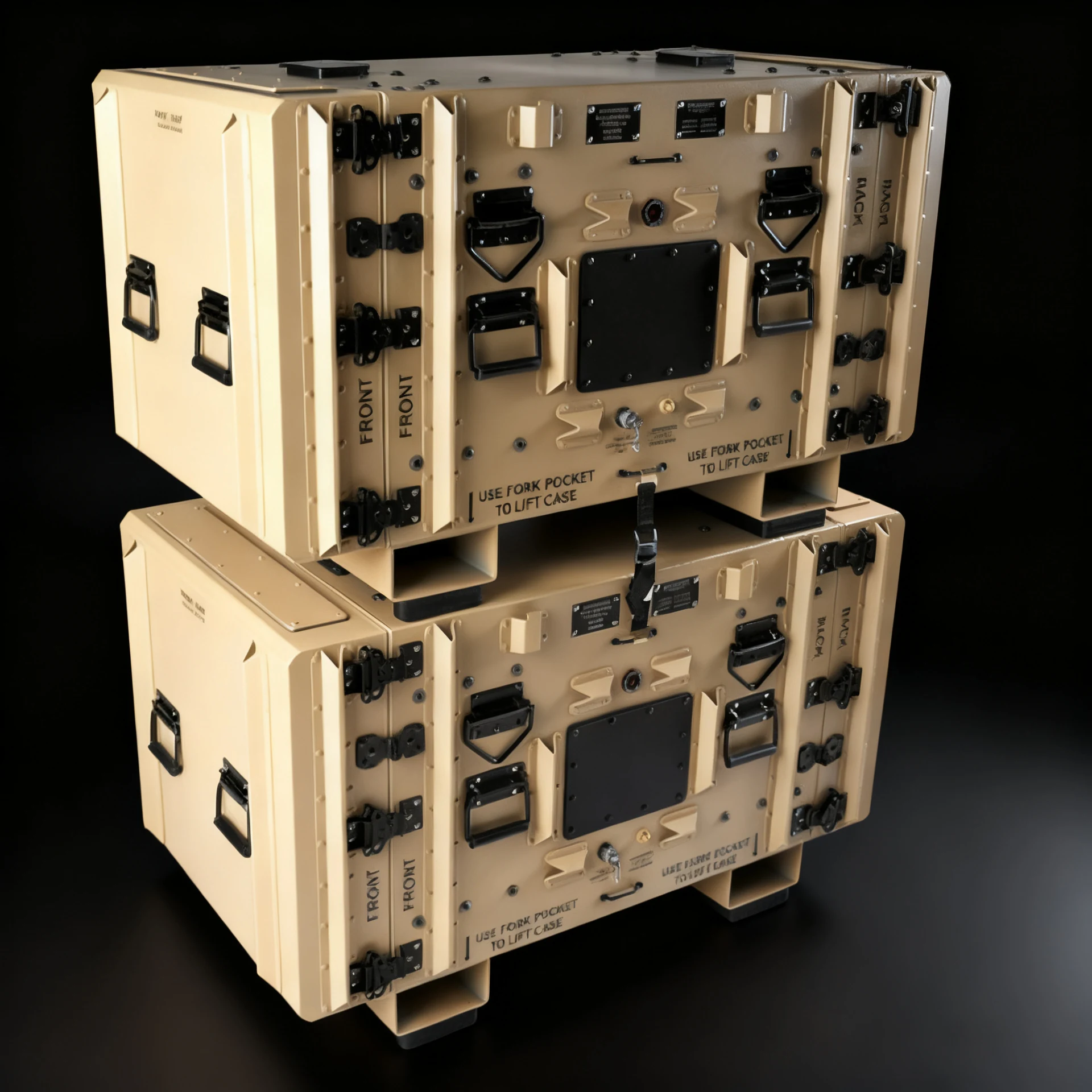 Target Military rackmount cases stacked, seam-welded watertight