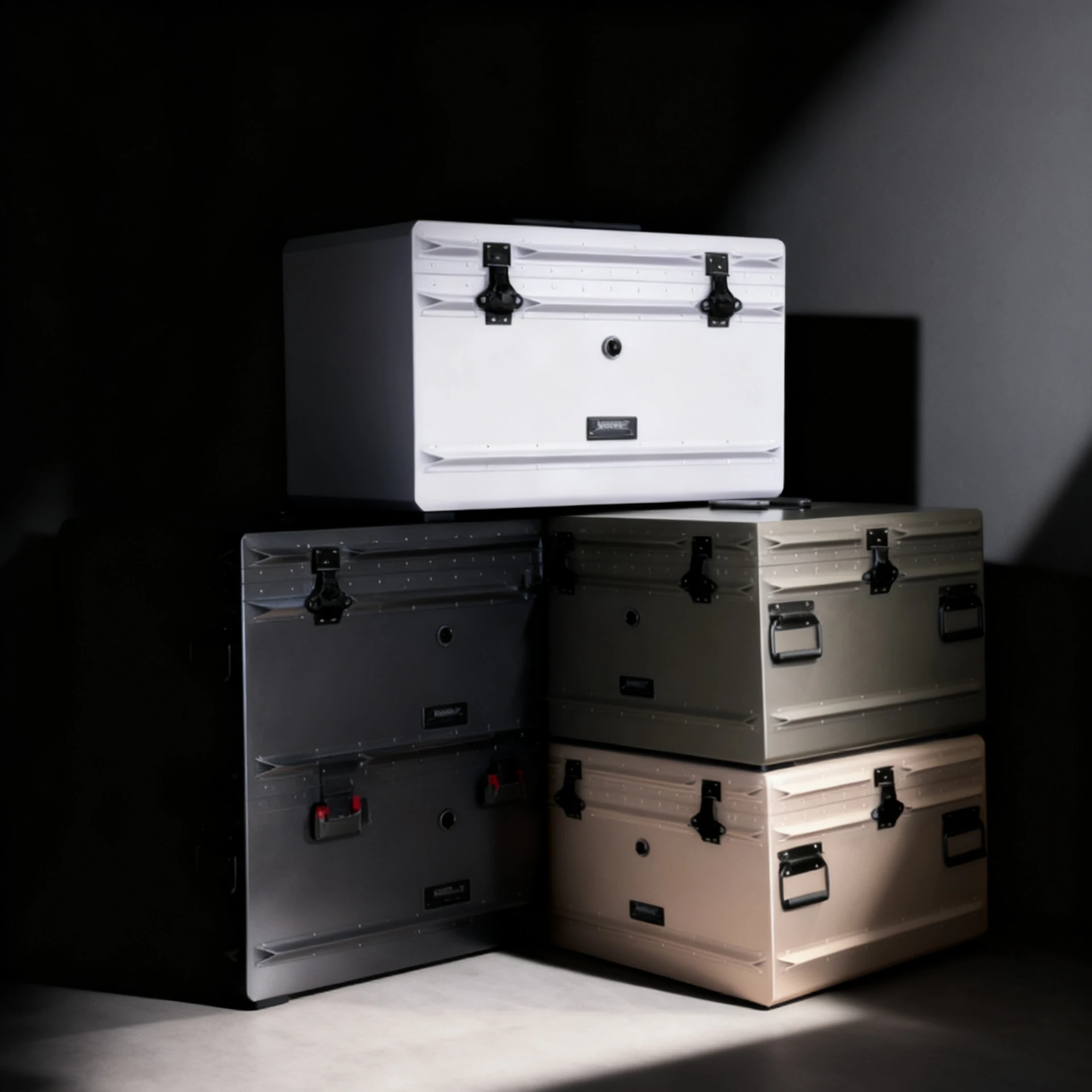 Target military single lid aluminum cases stacked lineup